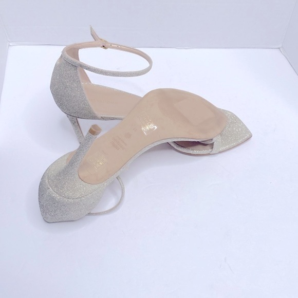 Stuart Weitzman Nudistcurve Glitter High-Heel Sandals Gold Size 11 - Picture 8 of 8